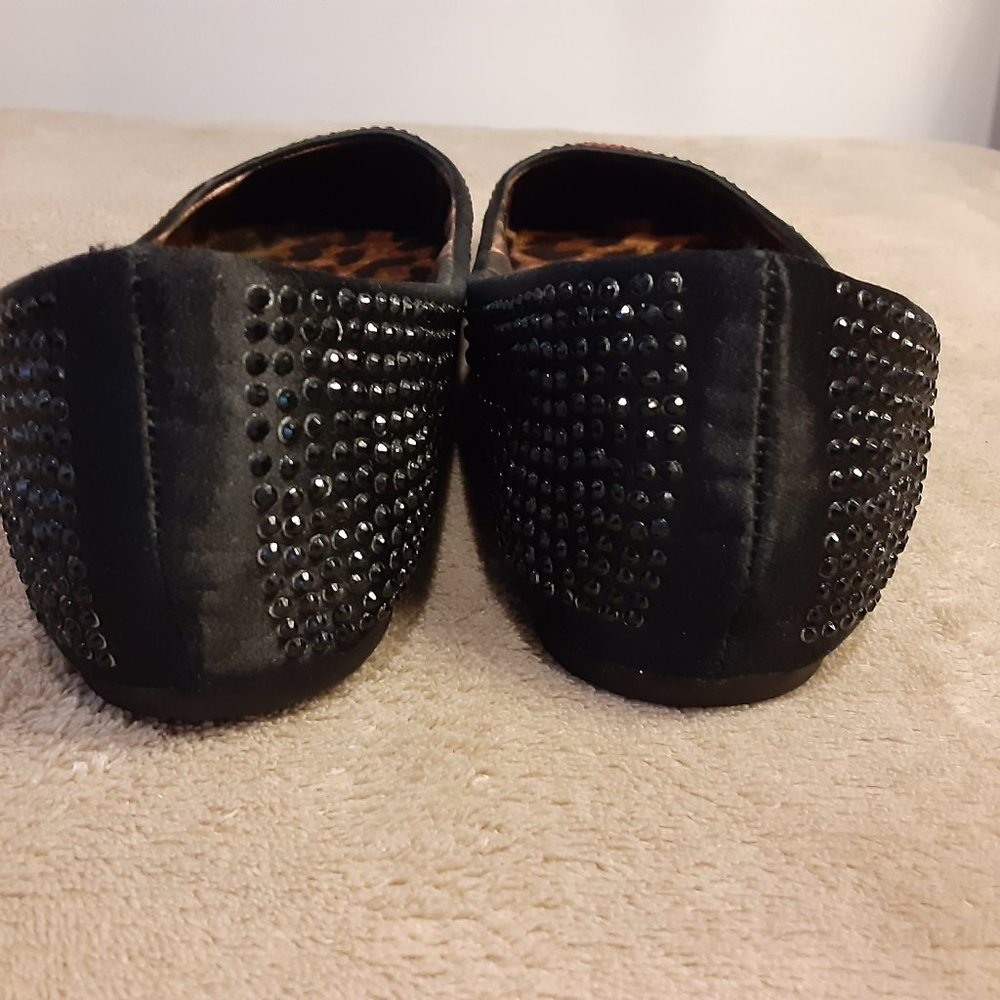 Betsey Johnson Beaded Black Ballarina Slipper w/Red Lips & Cheetah Lining Size 8 - Picture 7 of 10